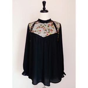 NWT Pleione Mesh Embroidered Top
